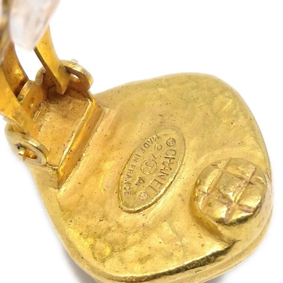 Chanel Rhombus Stone Earrings Clip-On Gold 97A - Picture 4 of 4
